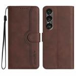 For Sony Xperia 1 VII Heart Pattern Skin Feel Leather Phone Case(Brown)