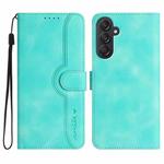 For Samsung Galaxy M55 5G Heart Pattern Skin Feel Leather Phone Case(Light Blue)
