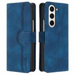 For Samsung Galaxy Z Fold5 Heart Pattern Skin Feel Leather Phone Case(Royal Blue)