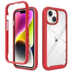 For iPhone 15 Starry Sky Solid Color Shockproof TPU Clear PC Phone Case(Red)