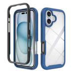 For iPhone 16 Starry Sky Solid Color Shockproof TPU Clear PC Phone Case(Dark Blue)