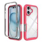 For iPhone 16 Starry Sky Solid Color Shockproof TPU Clear PC Phone Case(Pink)