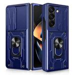 For Samsung Galaxy Z Fold5 Sliding Camshield TPU+PC Phone Case with Holder(Blue)