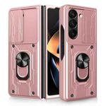 For Samsung Galaxy Z Fold5 Sliding Camshield TPU+PC Phone Case with Holder(Rose Gold)