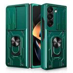 For Samsung Galaxy Z Fold5 Sliding Camshield TPU+PC Phone Case with Holder(Dark Green)