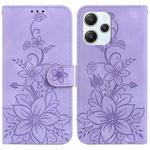 For Xiaomi Redmi 12 Lily Embossed Leather Phone Case(Purple)