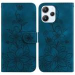 For Xiaomi Redmi 12 Lily Embossed Leather Phone Case(Dark Blue)