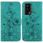 For Xiaomi Poco F5 Pro/Redmi K60/K60 Pro Lily Embossed Leather Phone Case(Green)