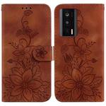 For Xiaomi Poco F5 Pro/Redmi K60/K60 Pro Lily Embossed Leather Phone Case(Brown)