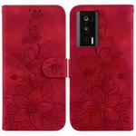 For Xiaomi Poco F5 Pro/Redmi K60/K60 Pro Lily Embossed Leather Phone Case(Red)