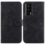 For Xiaomi Poco F5 Pro/Redmi K60/K60 Pro Lily Embossed Leather Phone Case(Black)