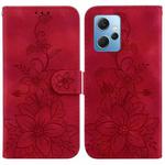 For Xiaomi Redmi Note 12 4G Global Lily Embossed Leather Phone Case(Red)
