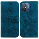 For Xiaomi Redmi 12C / 11A Lily Embossed Leather Phone Case(Dark Blue)