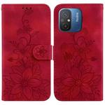 For Xiaomi Redmi 12C / 11A Lily Embossed Leather Phone Case(Red)