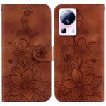 For Xiaomi 13 Lite / Civi 2 Lily Embossed Leather Phone Case(Brown)