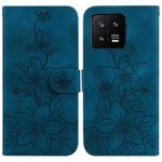 For Xiaomi 13 5G Lily Embossed Leather Phone Case(Dark Blue)