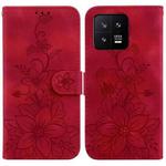 For Xiaomi 13 5G Lily Embossed Leather Phone Case(Red)