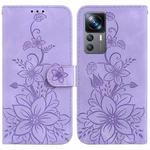 For Xiaomi 12T / 12T Pro Lily Embossed Leather Phone Case(Purple)