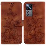 For Xiaomi 12T / 12T Pro Lily Embossed Leather Phone Case(Brown)