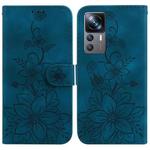 For Xiaomi 12T / 12T Pro Lily Embossed Leather Phone Case(Dark Blue)