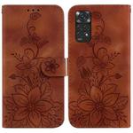 For Xiaomi Redmi Note 11 Global / Note 11S Lily Embossed Leather Phone Case(Brown)