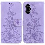 For Xiaomi Poco M4 5G Lily Embossed Leather Phone Case(Purple)