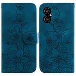 For Xiaomi Poco M4 5G Lily Embossed Leather Phone Case(Dark Blue)