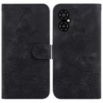 For Xiaomi Poco M4 5G Lily Embossed Leather Phone Case(Black)