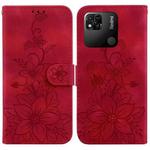 For Xiaomi Redmi 10A Lily Embossed Leather Phone Case(Red)