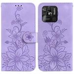 For Xiaomi Redmi 10C Lily Embossed Leather Phone Case(Purple)