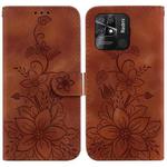 For Xiaomi Redmi 10C Lily Embossed Leather Phone Case(Brown)