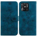 For Xiaomi Redmi 10C Lily Embossed Leather Phone Case(Dark Blue)