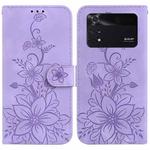 For Xiaomi Poco M4 Pro Lily Embossed Leather Phone Case(Purple)