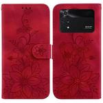 For Xiaomi Poco M4 Pro Lily Embossed Leather Phone Case(Red)