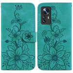 For Xiaomi 12 / 12X Lily Embossed Leather Phone Case(Green)