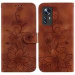 For Xiaomi 12 / 12X Lily Embossed Leather Phone Case(Brown)