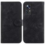 For Xiaomi 12 / 12X Lily Embossed Leather Phone Case(Black)