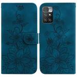 For Xiaomi Redmi 10 / 10 Prime Lily Embossed Leather Phone Case(Dark Blue)