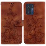 For Xiaomi 11T / 11T Pro Lily Embossed Leather Phone Case(Brown)