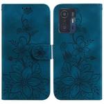 For Xiaomi 11T / 11T Pro Lily Embossed Leather Phone Case(Dark Blue)