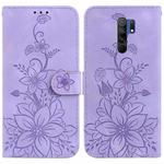 For Xiaomi Redmi 9/9 Prime / Poco M2 Lily Embossed Leather Phone Case(Purple)
