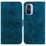 For Xiaomi Redmi K40/K40 Pro / Poco F3 Lily Embossed Leather Phone Case(Dark Blue)