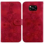 For Xiaomi Poco X3 NFC / X3 / X3 Pro Lily Embossed Leather Phone Case(Red)