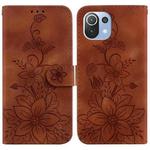 For Xiaomi Mi 11 Lite 4G/5G Lily Embossed Leather Phone Case(Brown)