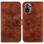 For Xiaomi Redmi Note 10 4G / Note 10S Lily Embossed Leather Phone Case(Brown)