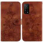 For Xiaomi Mi 10T Pro 5G / Mi 10T 5G Lily Embossed Leather Phone Case(Brown)