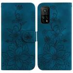 For Xiaomi Mi 10T Pro 5G / Mi 10T 5G Lily Embossed Leather Phone Case(Dark Blue)