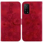 For Xiaomi Mi 10T Pro 5G / Mi 10T 5G Lily Embossed Leather Phone Case(Red)