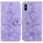For Xiaomi Redmi 9A Lily Embossed Leather Phone Case(Purple)