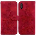 For Xiaomi Redmi 9A Lily Embossed Leather Phone Case(Red)